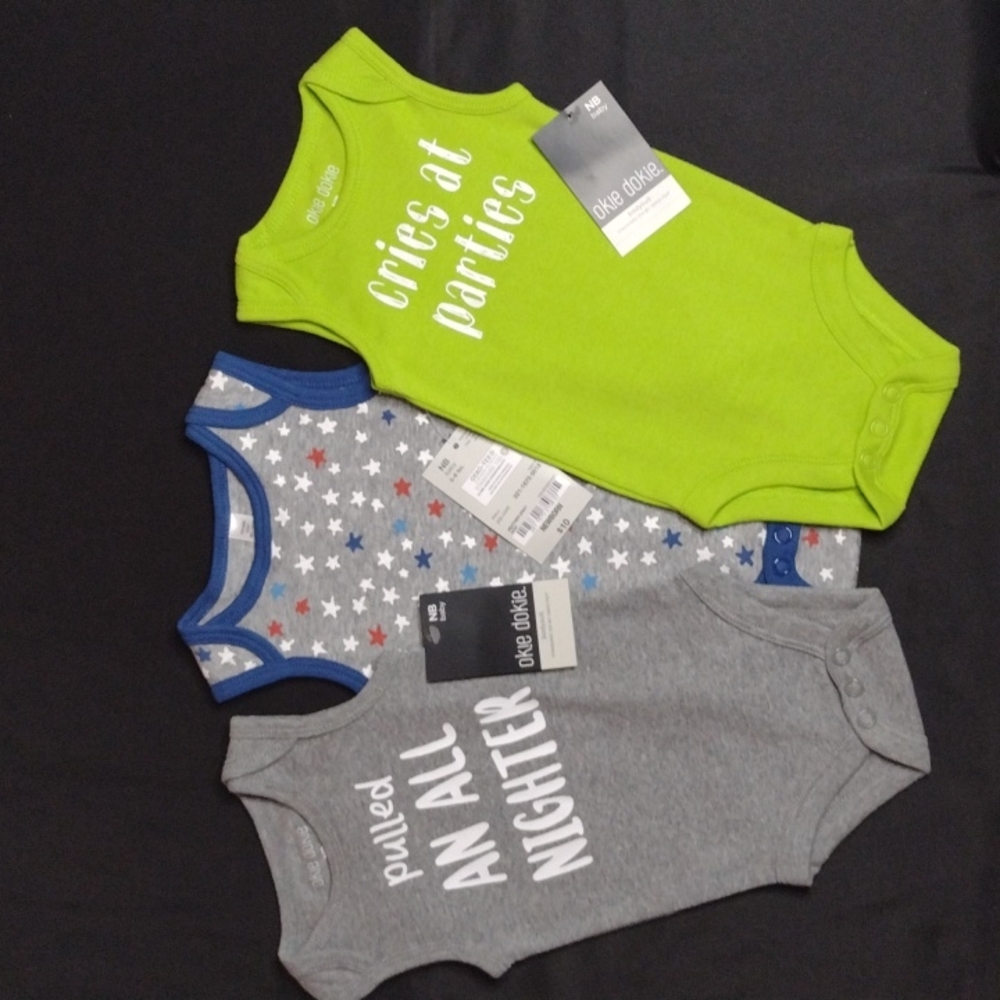 NWT 3 Pieces okie dokie Newborn Bodysuit Bundle